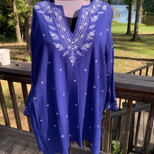 Blue tunic with intricate embroidery